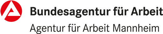 Logo der Bundesagentur für Arbeit mit dem Schriftzug „Bundesagentur für Arbeit – Agentur für Arbeit Mannheim“. Links ein roter Kreis mit einem weißen stilisierten Pfeil nach oben, der das bekannte Logo der Bundesagentur darstellt.