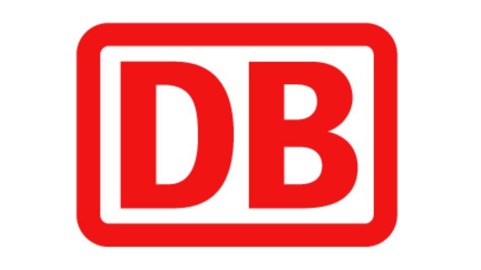 Logo der Deutschen Bahn mit roten Buchstaben „DB“ in einem rechteckigen Rahmen.