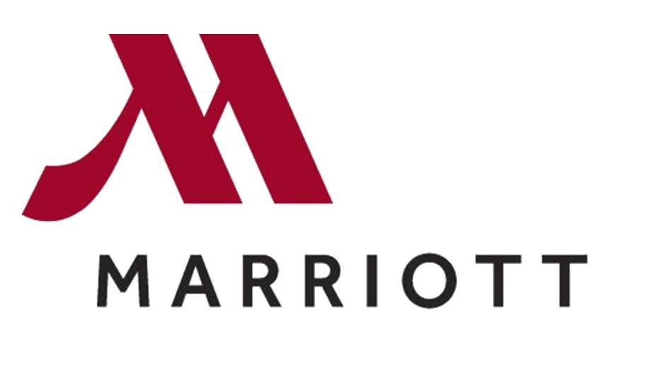 Logo des Marriott Hotels Frankfurt mit rotem M-Symbol und schwarzem Schriftzug.