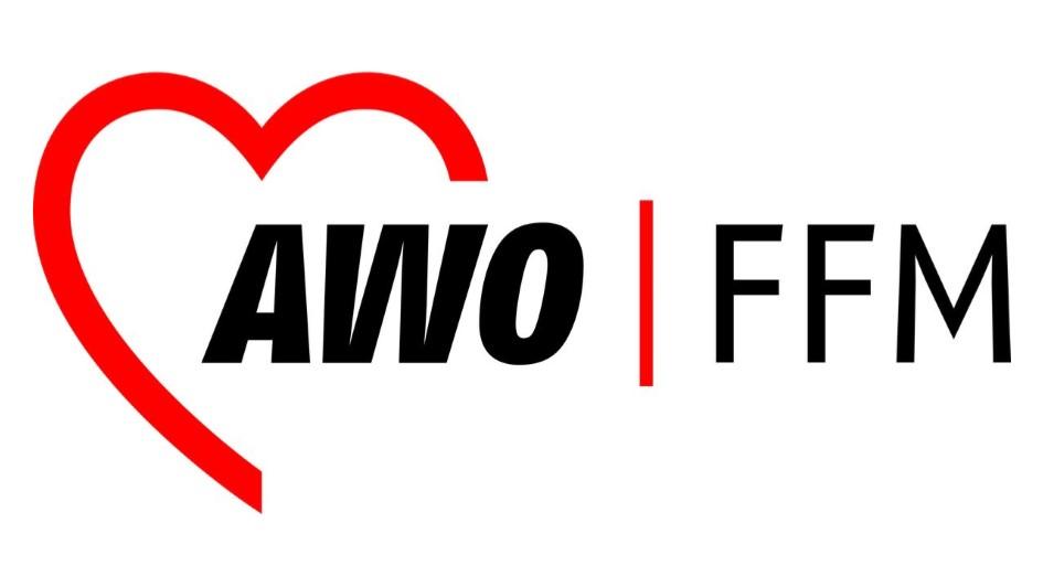 Logo der AWO Frankfurt mit rotem Herzsymbol und schwarzem Schriftzug „AWO | FFM“.