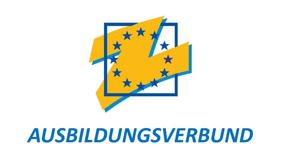 Logo des Ausbildungsverbunds mit gelb-blauer Grafik und Schriftzug „Ausbildungsverbund“.