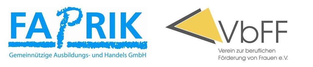 Logos der FABRIK Gemeinnützige Ausbildungs- und Handels GmbH und des VbFF – Verein zur beruflichen Förderung von Frauen e. V.